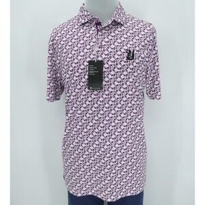 Everglades Golf Club Polo Men Medium White Purple Floral Performance Golf Preppy
